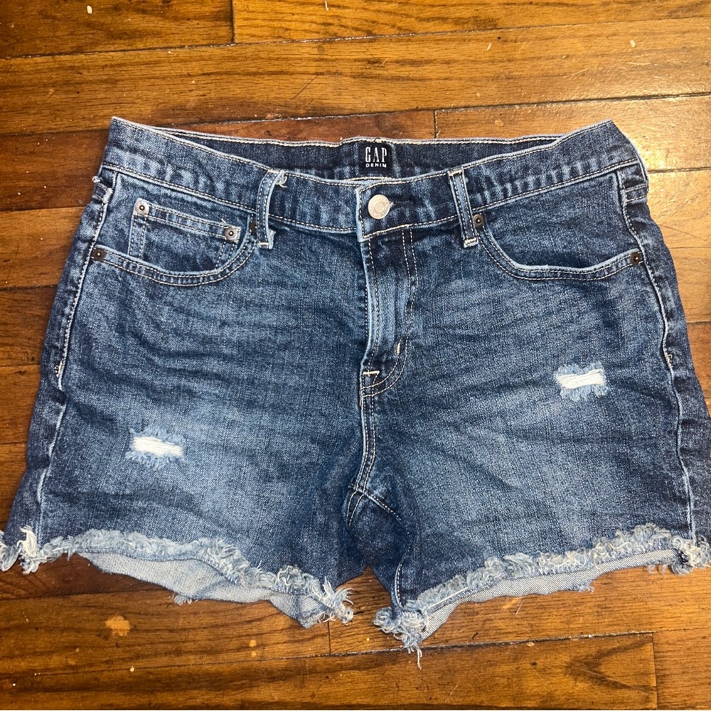 Blue Jean Shorts Distressed Mid-Thigh